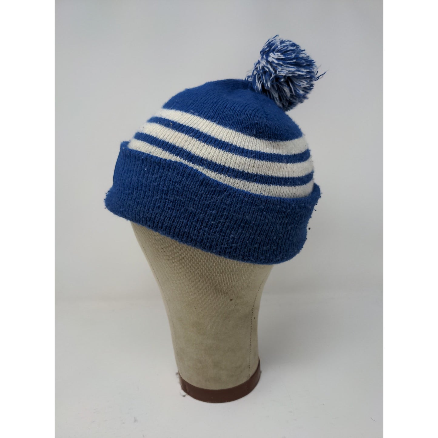 NFL Football Indianapolis Colts Beanie Hat Blue White Striped Pom Pom Patch Logo