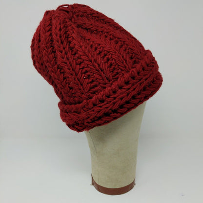 KMart 100% Acrylic Ladies Crochet Beanie Hat Cap Red OSFA Cable Knit