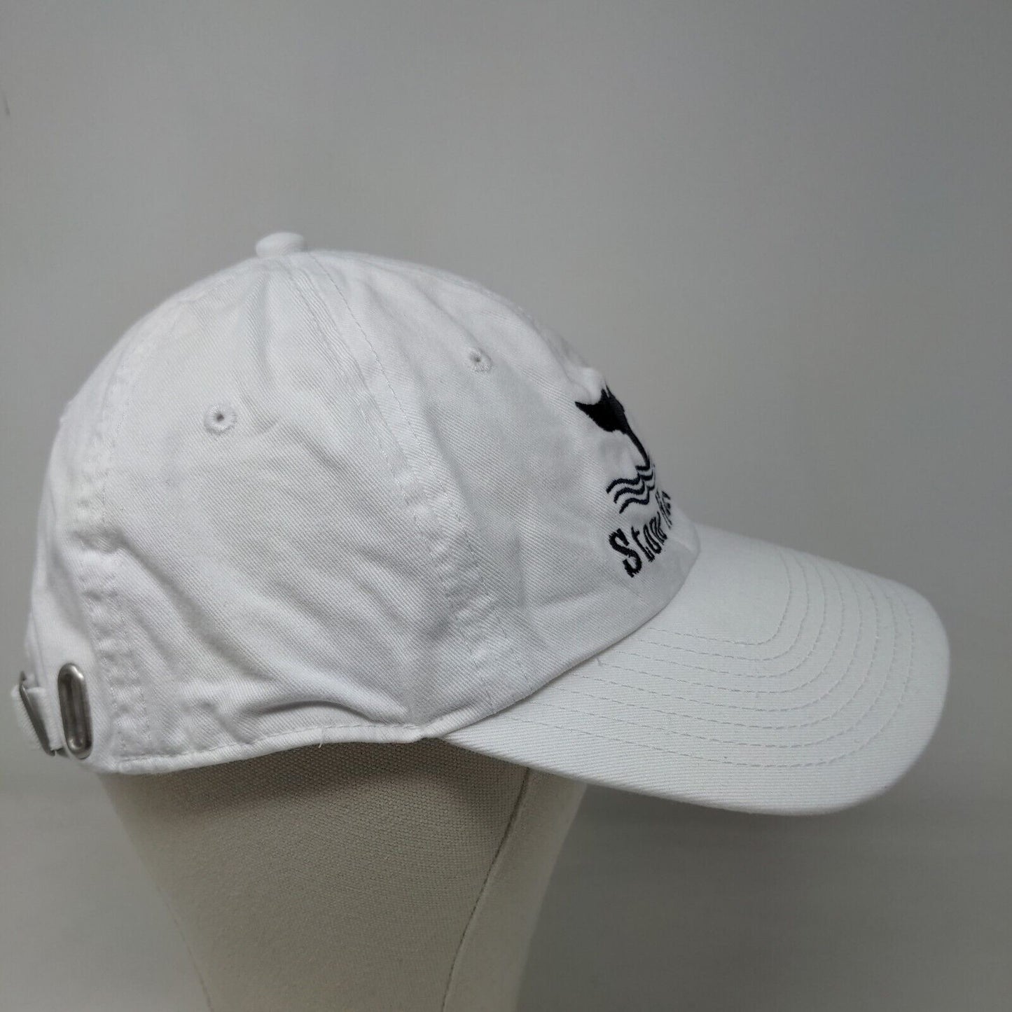 KNP Men's Slideback Hat White Adjustable Embroidered Stone Harbor Whale Logo