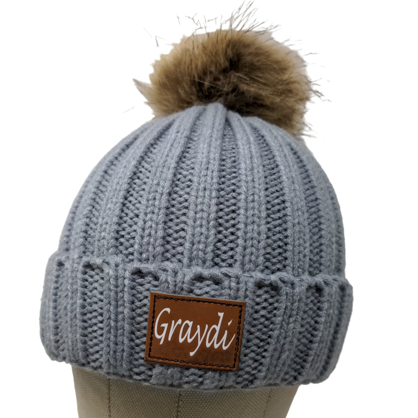 Graydi Men's Beanie Hat Cap Gray Knit 100% Acrylic Patch Logo