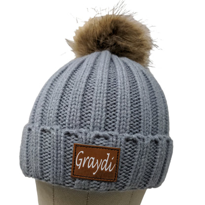 Graydi Men's Beanie Hat Cap Gray Knit 100% Acrylic Patch Logo