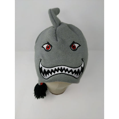 Youth Boys Shark Beanie Trapper Hat Embroidered Decorations Gray SEE DESC