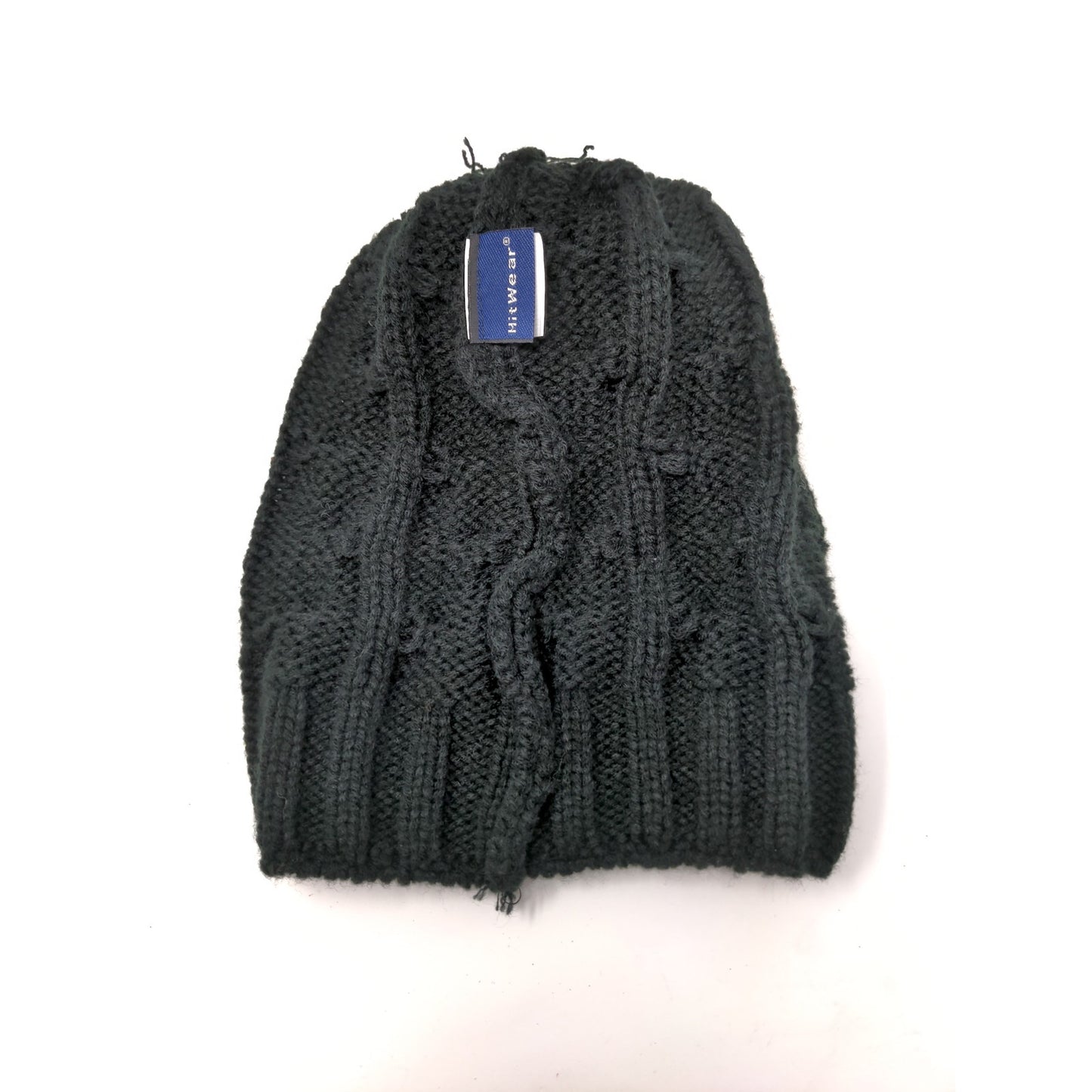 Hit Wear Herff Jones Cable Knit Beanie Hat Faux Fur Pom Pom Black