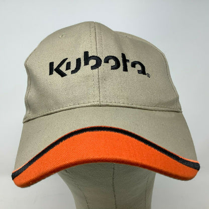 Kubota Tractor Hat Logo Spellout Strapback Tan Orange K-Products Adjustable