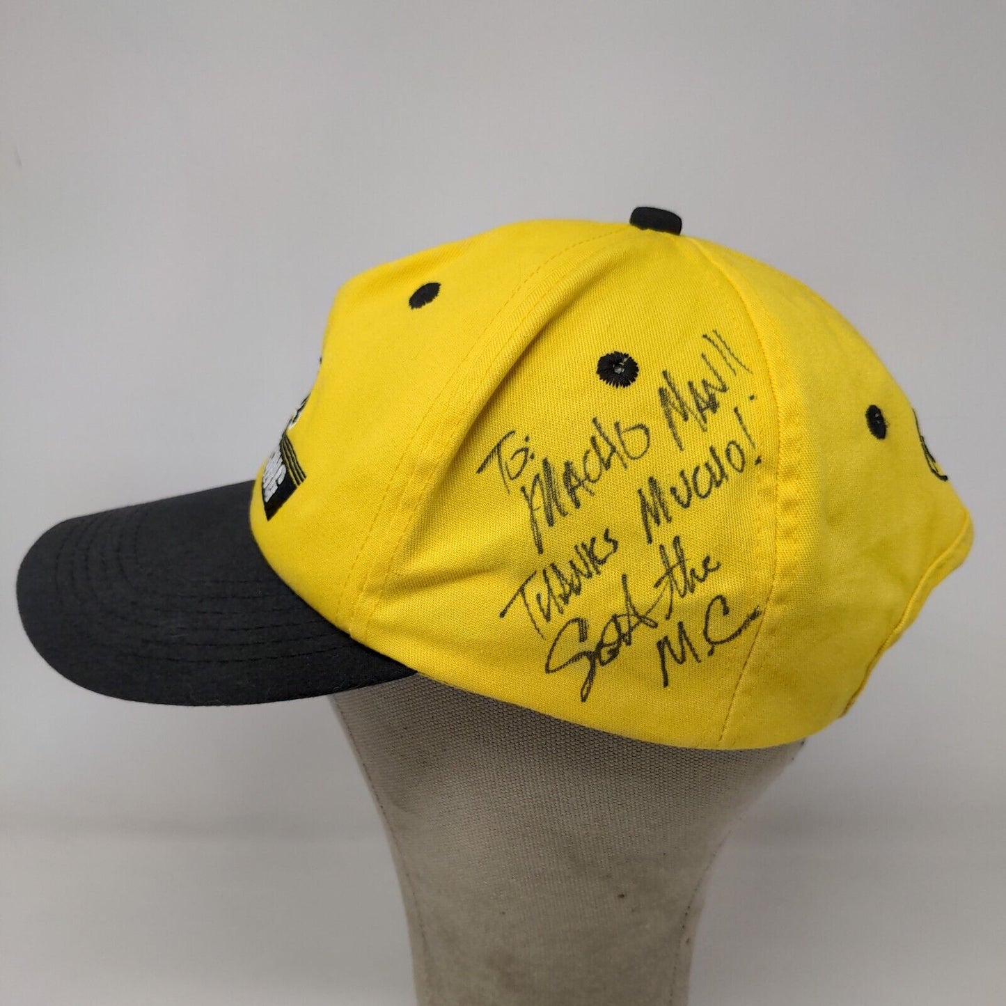 Pennzoil Racing Men's Slideback Hat Yellow Black Signed Autographed Vintage USA