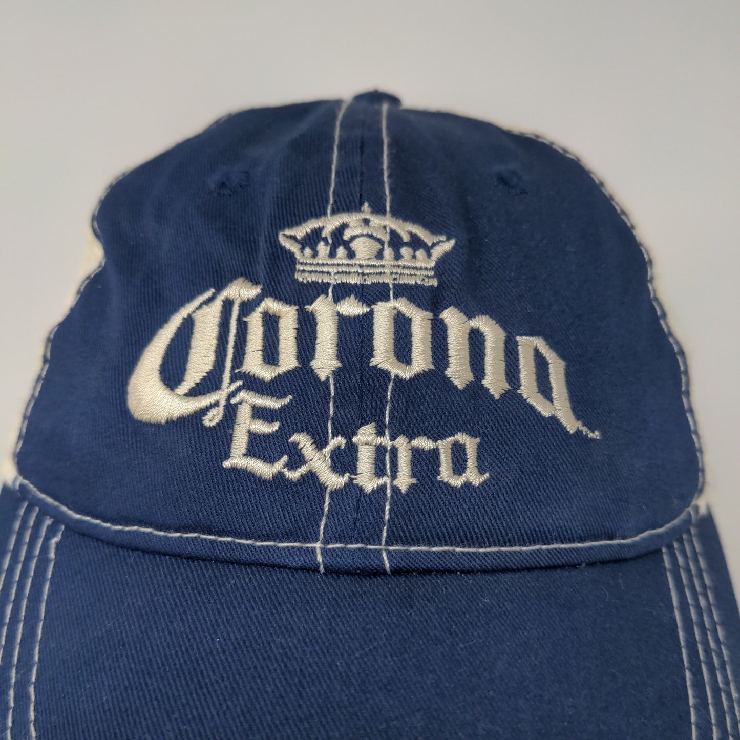 2010 Corona Extra Strapback Hat Blue White/Cream Embroidered Logo Booze Beer Hat