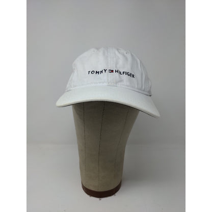 Tommy Hilfiger Slideback Hat White & Blue Embroidered Spell Out Logo One Size