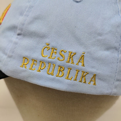 Praha Drinking Tea Men's Strapback Hat Prague Souvenir Embroidered Logo Blue 58