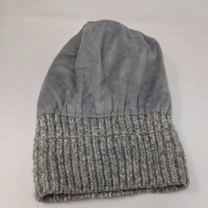 Time & Tru Women's Knit Beanie Hat Gray Tan One Size Fleece Lined