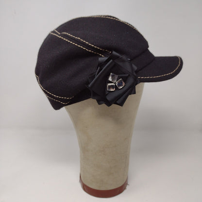 Womens Charming Charlie Newsboy Mushroom Hat OS Black Bow Polyester Logo