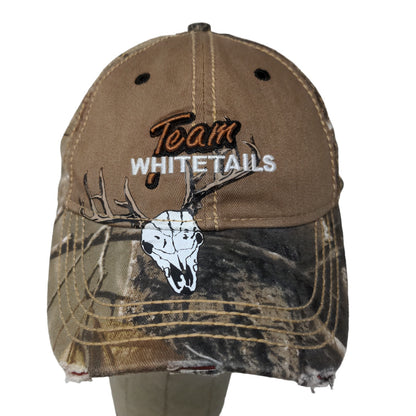 Whitetails Unlimited Men's Brown Camo OSFA Strapback Hat Graphic Skull Logo