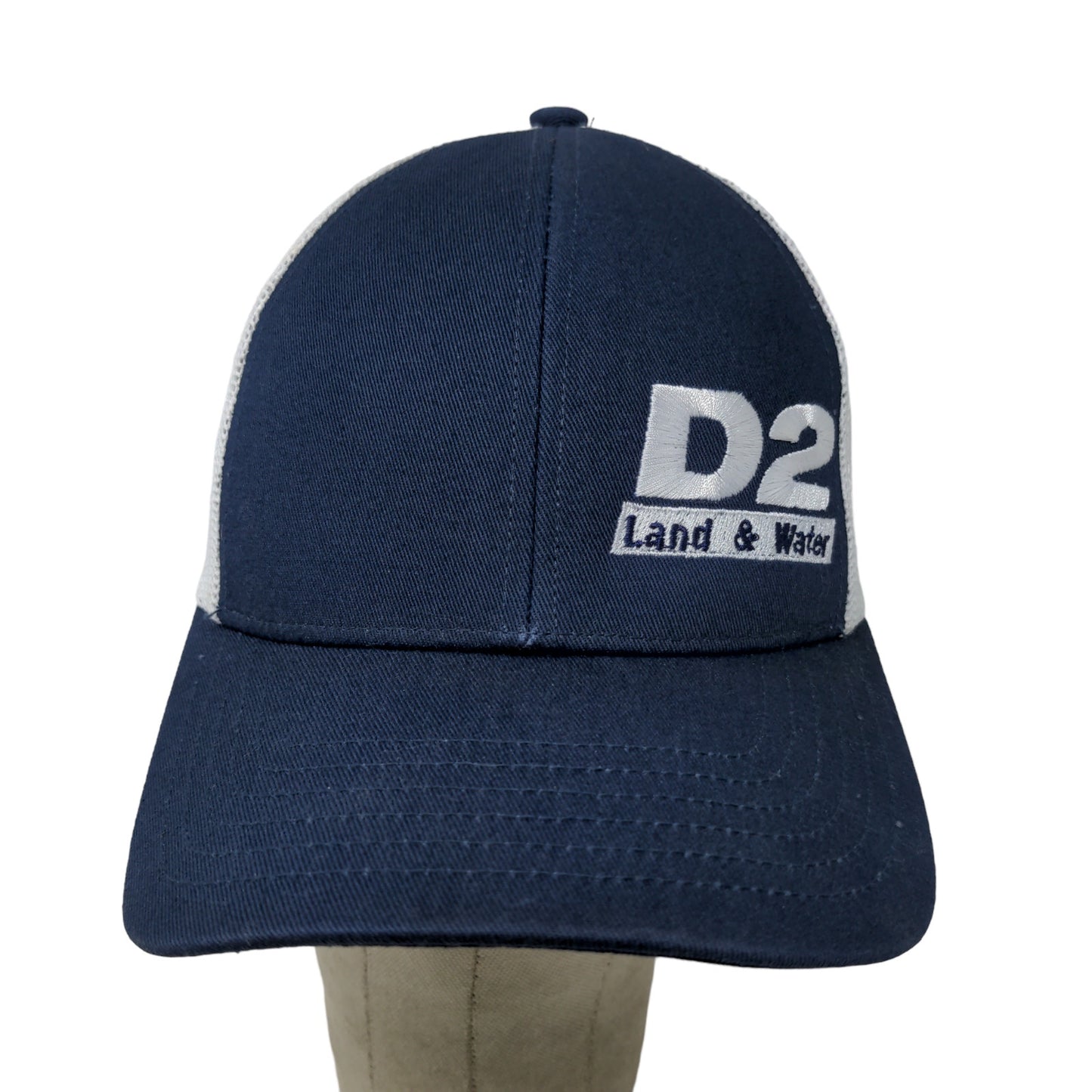 D2 Land & Water Snapback Mesh Back Hat Blue White Adjustable Embroidered Logo