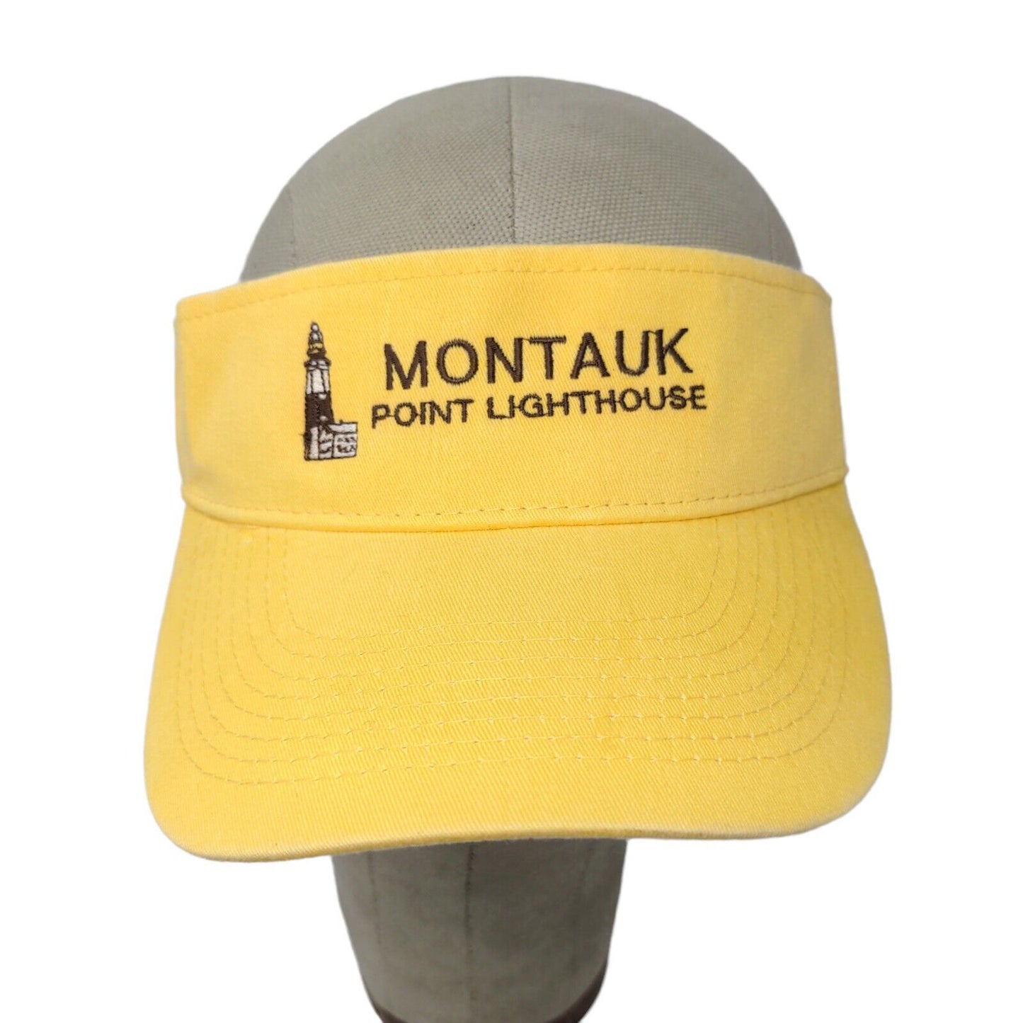 Montauk Point Lighthouse Yellow Visor Strap Back Adjustable Otto Headwear OSFM
