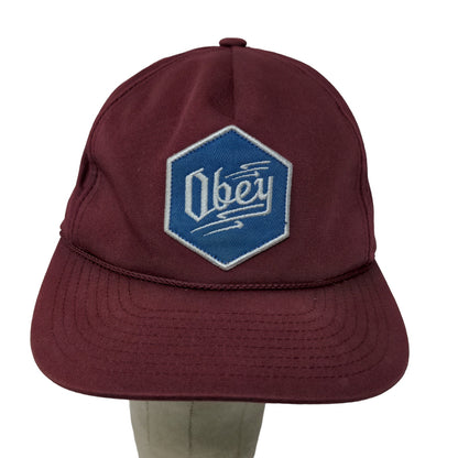 Obey Brand Mens Snapback Hat Size OSFA Red Embroidered Logo Cotton Blend