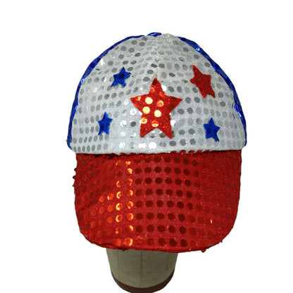 Patriotic Strapback Hat Stars Shiny Sparkly Red White Blue USA