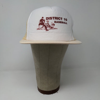 District 10 Baseball White Snapback Hat Cap Graphic Print Size S / M Adjustable