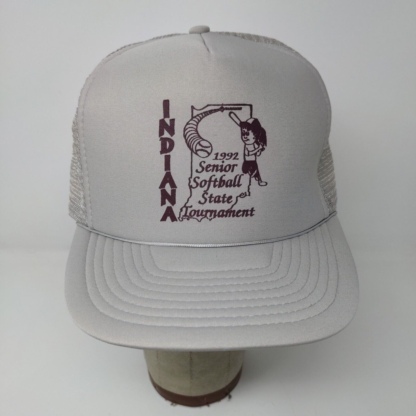 San Sun Indiana 1992 Senior Softball State Tournament Gray Snapback Hat Cap OSFA