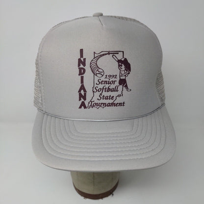 San Sun Indiana 1992 Senior Softball State Tournament Gray Snapback Hat Cap OSFA