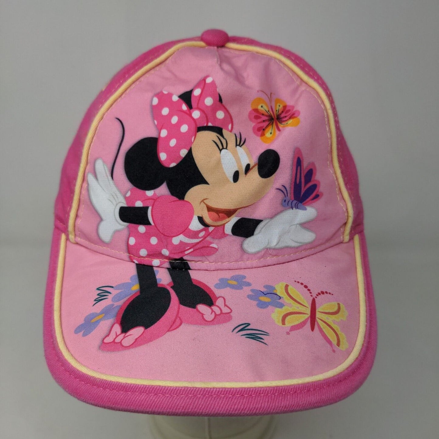Disney Girl's Snapback Hat Pink Yellow Graphic Minnie Mouse Logo Cotton