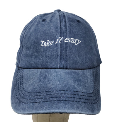 Take It Easy Men's Slideback Hat Blue Adjustable Embroidered Spell Out