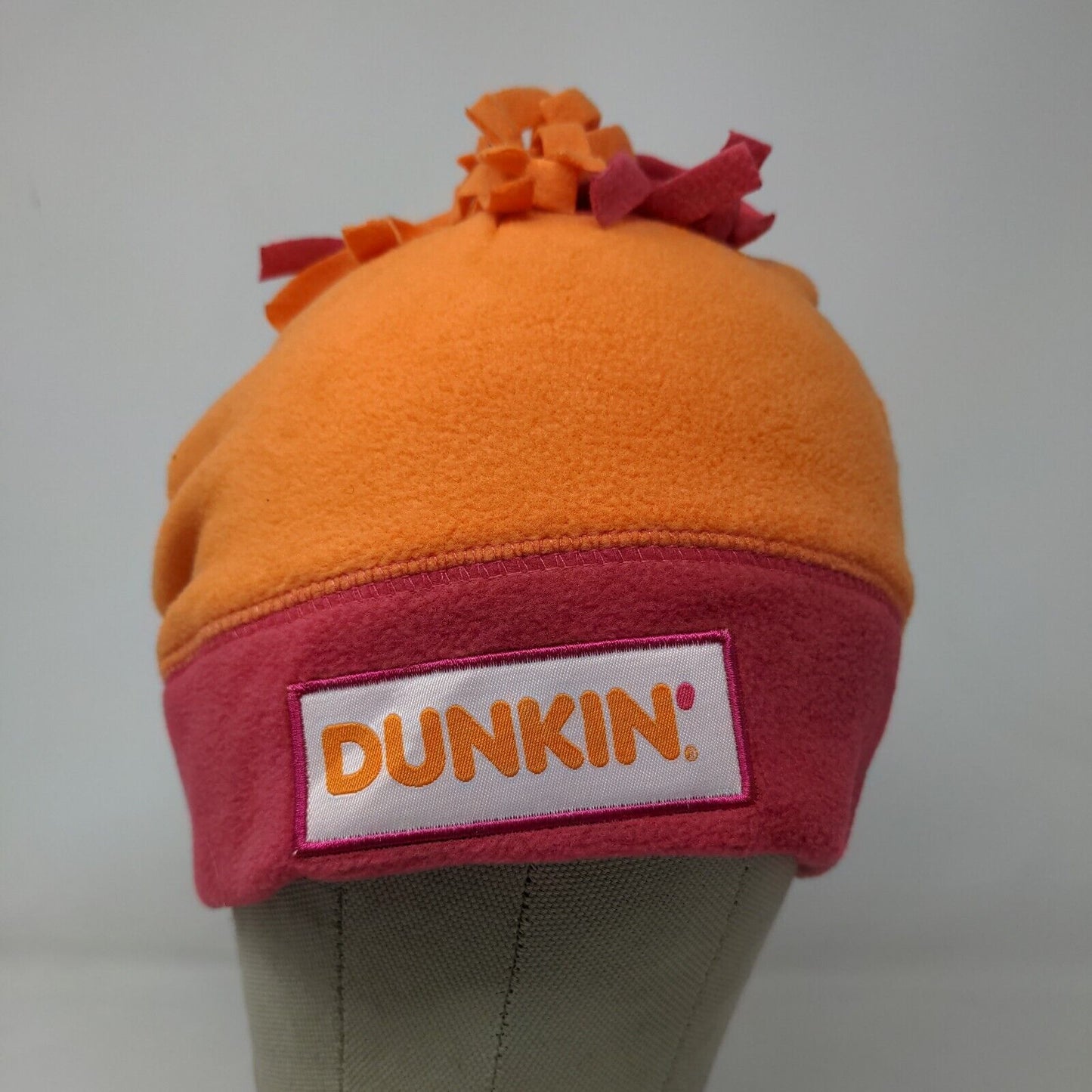 Dunkin' Donuts Men's Employee Fleece Beanie Hat Pink Orange Patch Logo