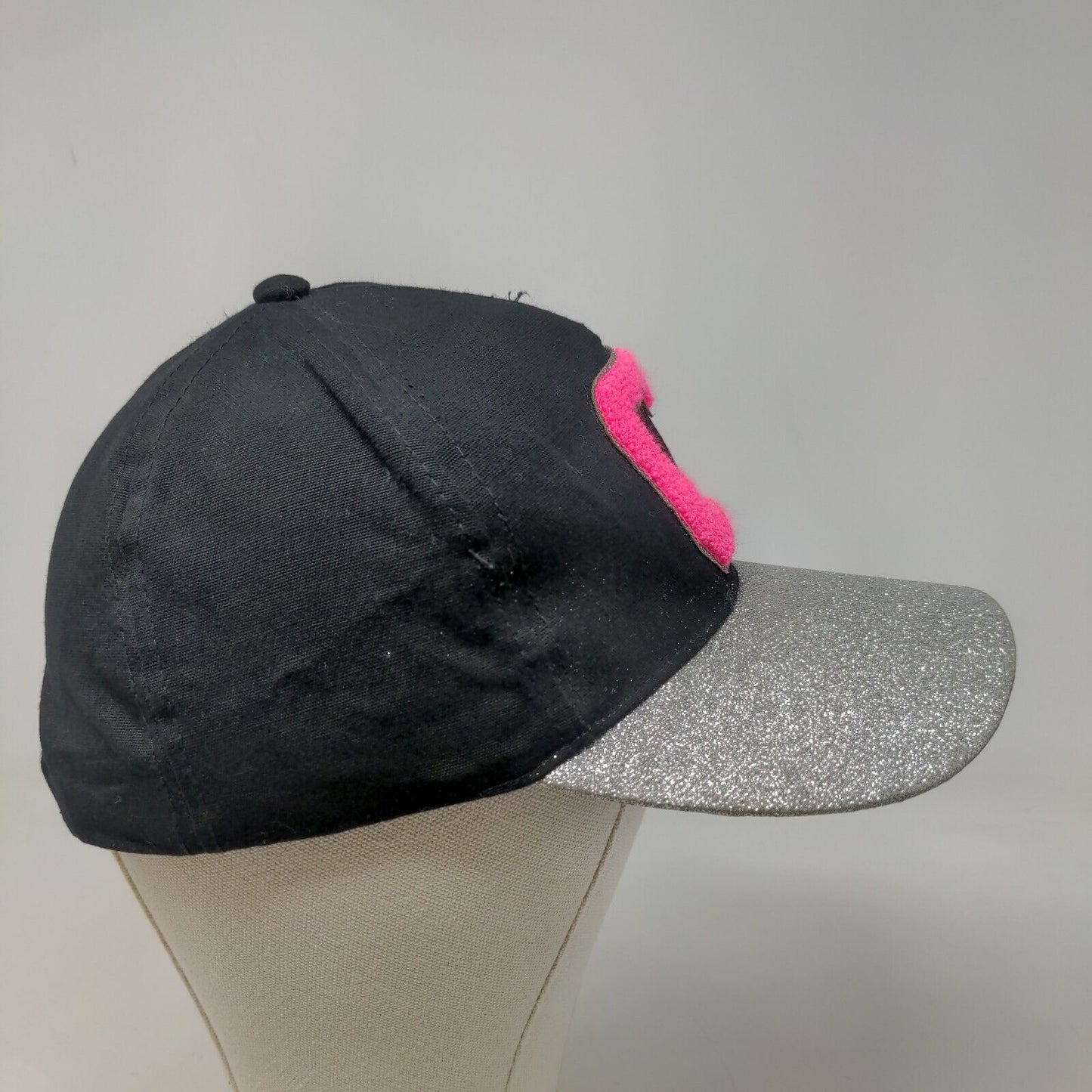 Justice Girl's Strapback Hat Black Size OS Shiny Sparkly Fuzzy C Logo