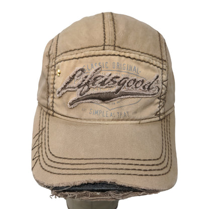 Life is Good Men's Slideback Hat Tan Adjustable Distressed Embroidered Logo