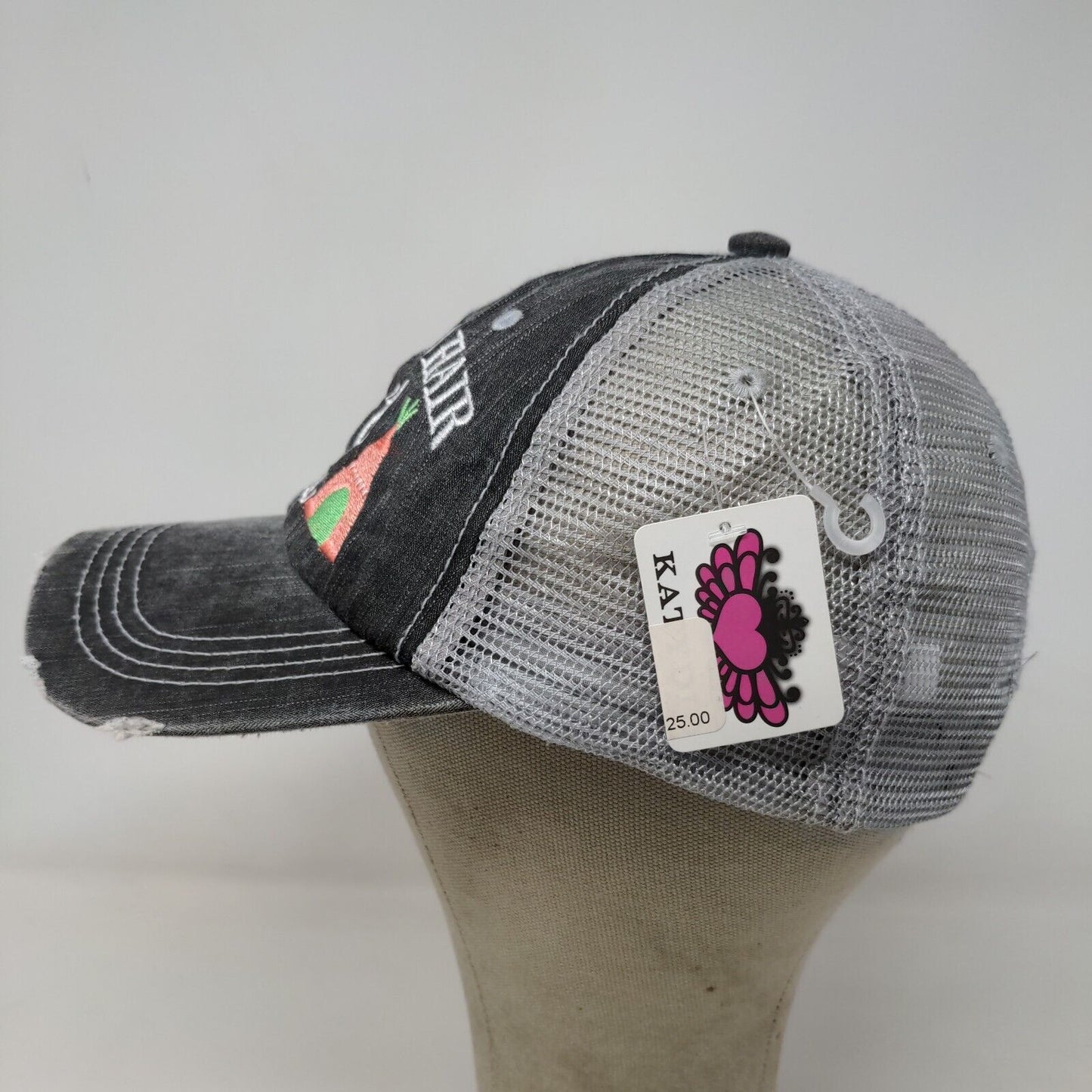 Katydid Women's Strapback Mesh Back Hat Gray Camping Hair Embroidered Logo