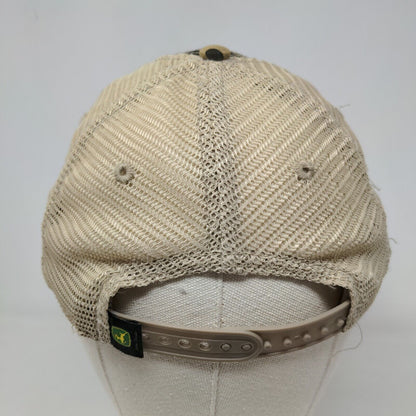 John Deere Men's Snapback Mesh Back Hat Tan Camouflage Size L-XL Embroidered