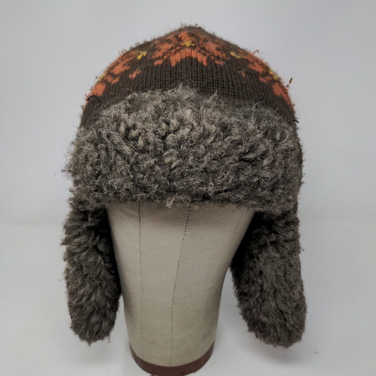 Unbranded Men's Knit Trapper Hat Fair Isle Brown One Size Ear Flaps Vegan Fur