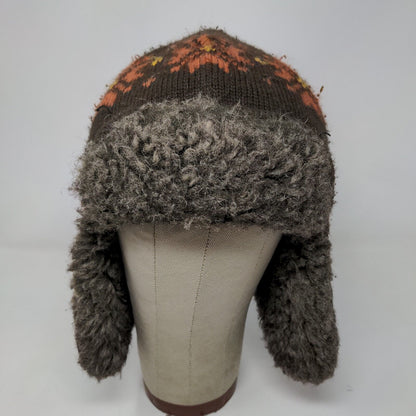 Unbranded Men's Knit Trapper Hat Fair Isle Brown One Size Ear Flaps Vegan Fur