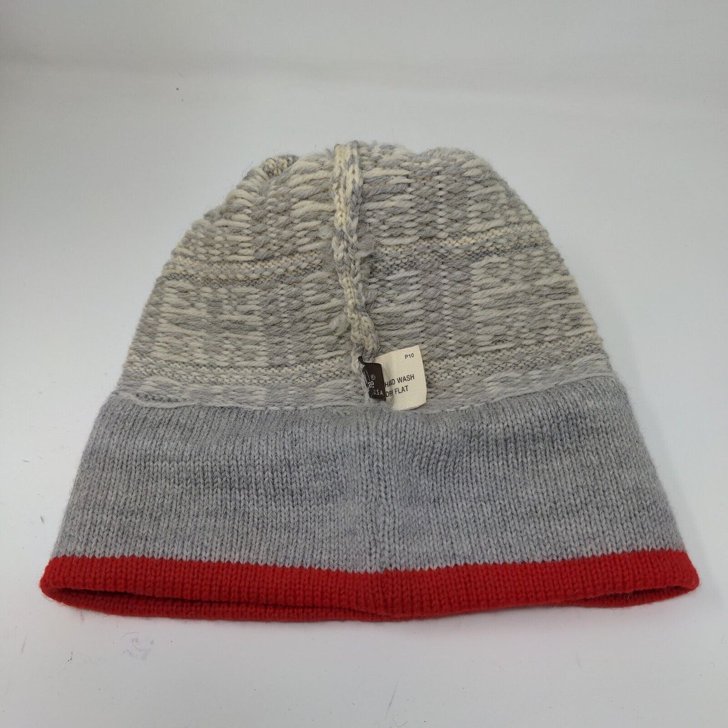 KiPi of Maine Beanie Hat Pom Pom Gray Red Warm Soft Made in USA