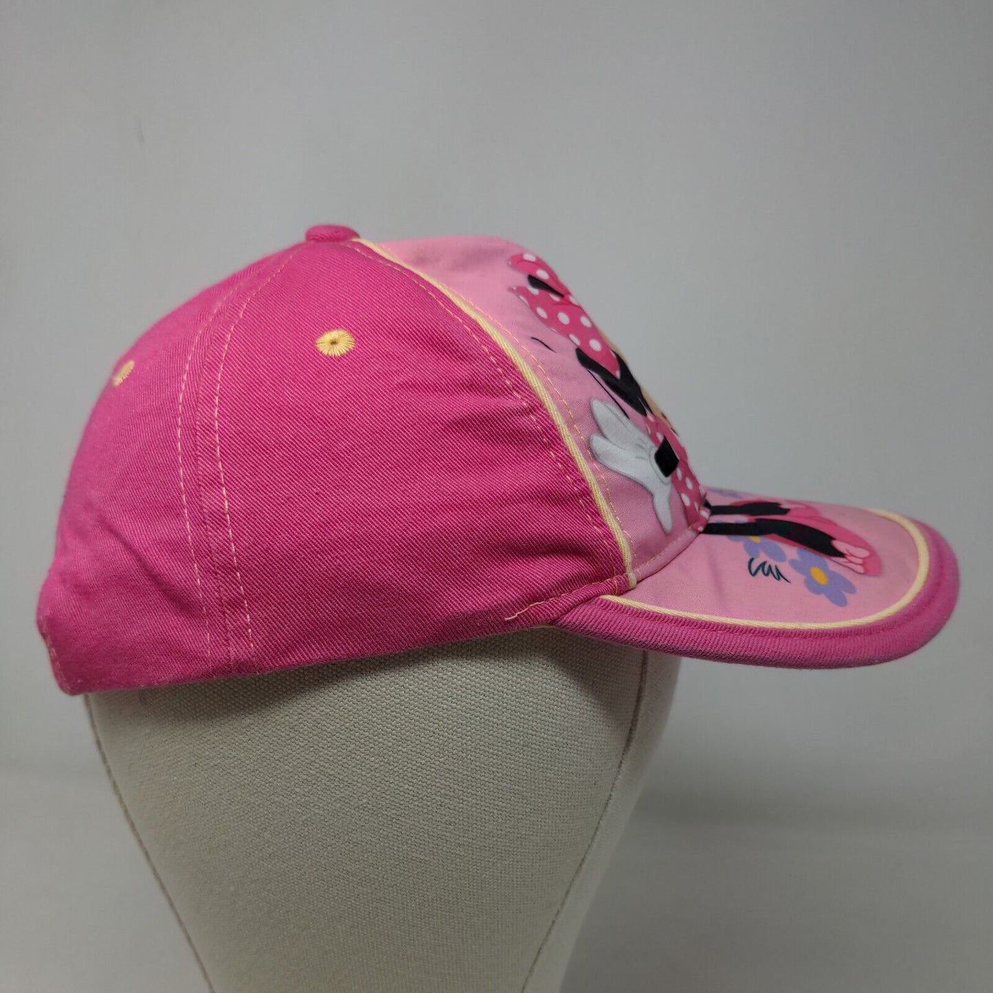 Disney Girl's Snapback Hat Pink Yellow Graphic Minnie Mouse Logo Cotton