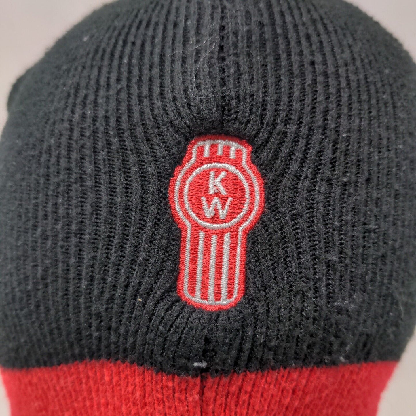 KW Kenworth Men's Beanie Hat Black Red Embroidered Logo Spell Out