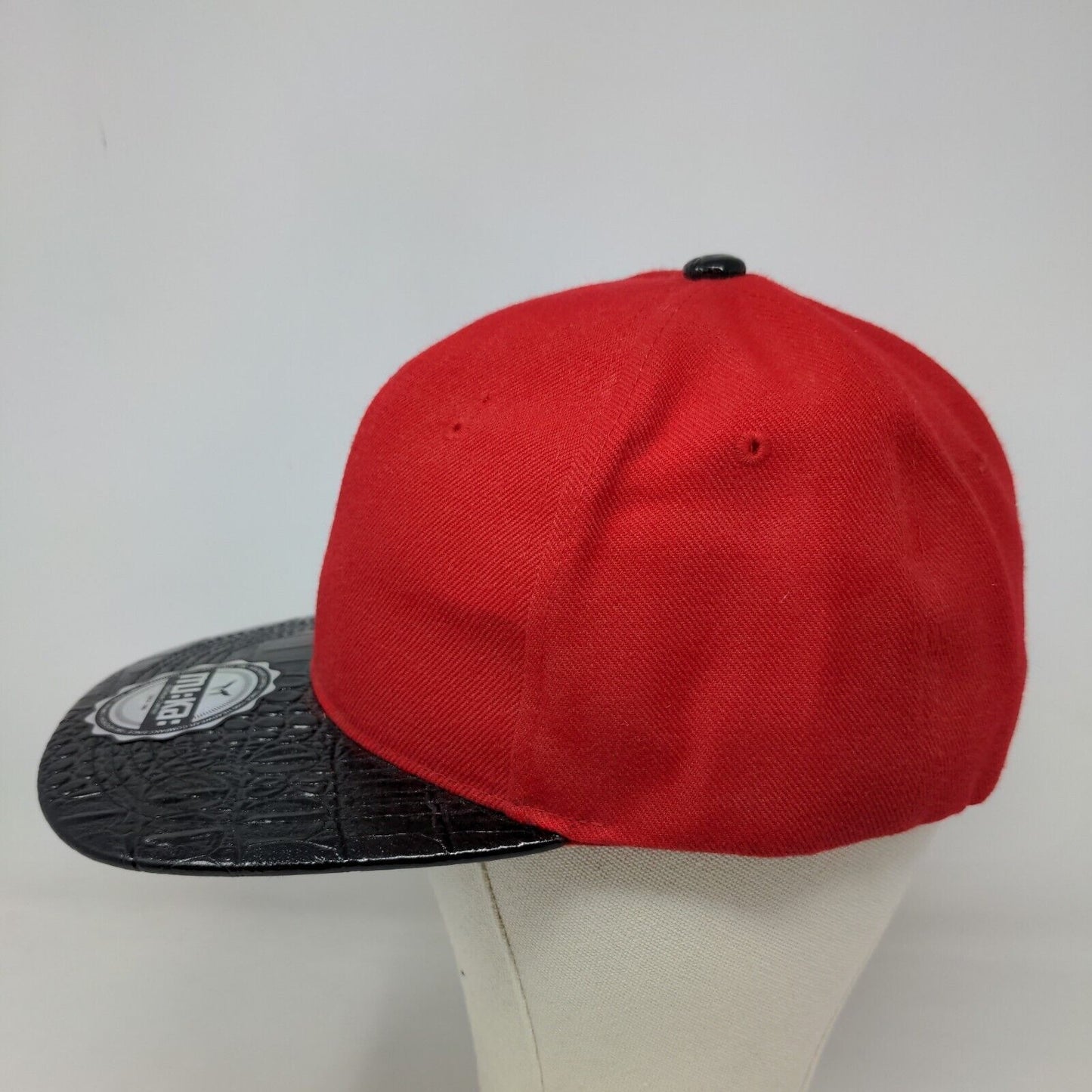 Muka Men's Snapback Flat Bill Hat Red Size OSFA Blank 100% Acrylic W/Sticker