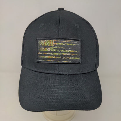 Unbranded Men's Fitted Mesh Back Hat Black Embroidered Flag Logo