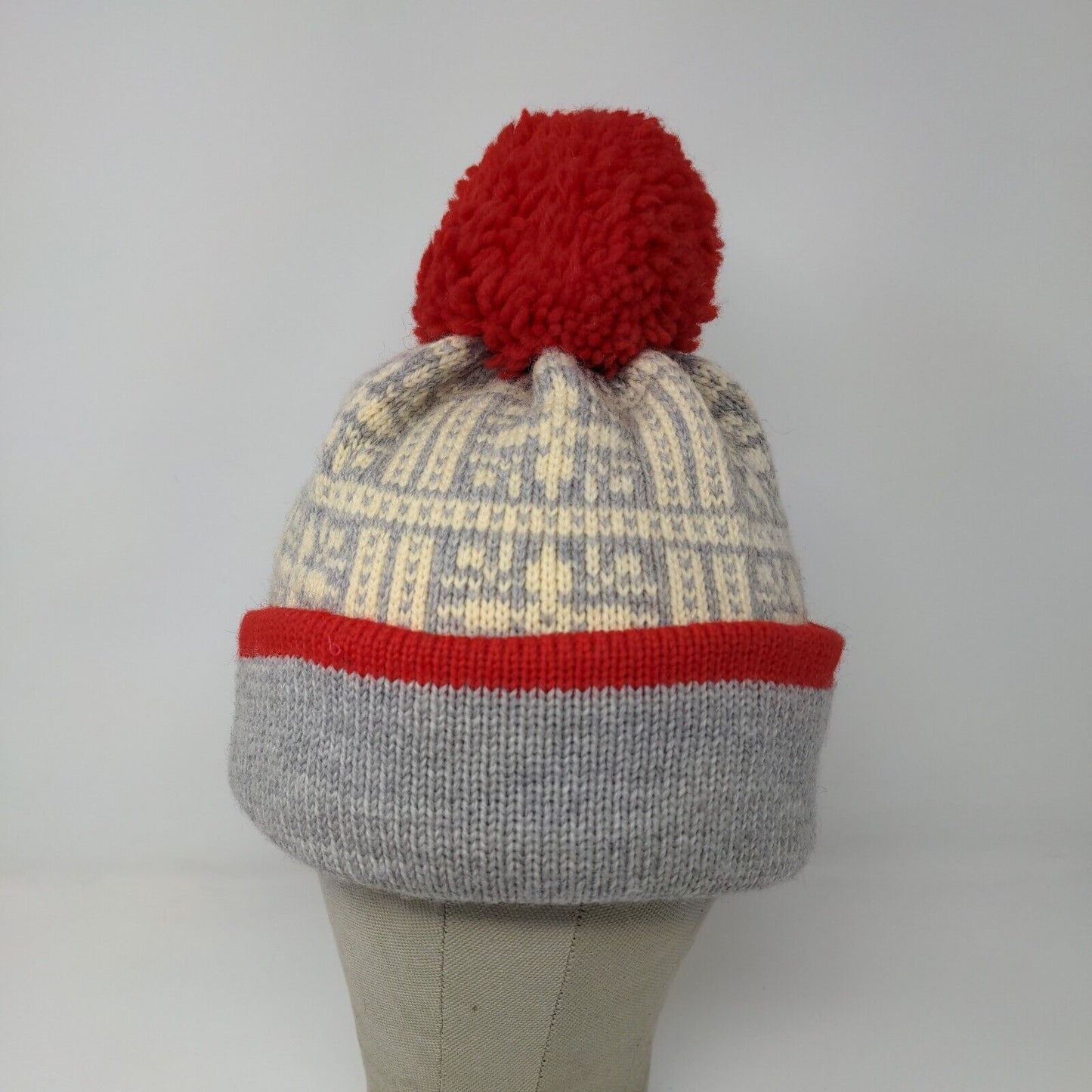 KiPi of Maine Beanie Hat Pom Pom Gray Red Warm Soft Made in USA