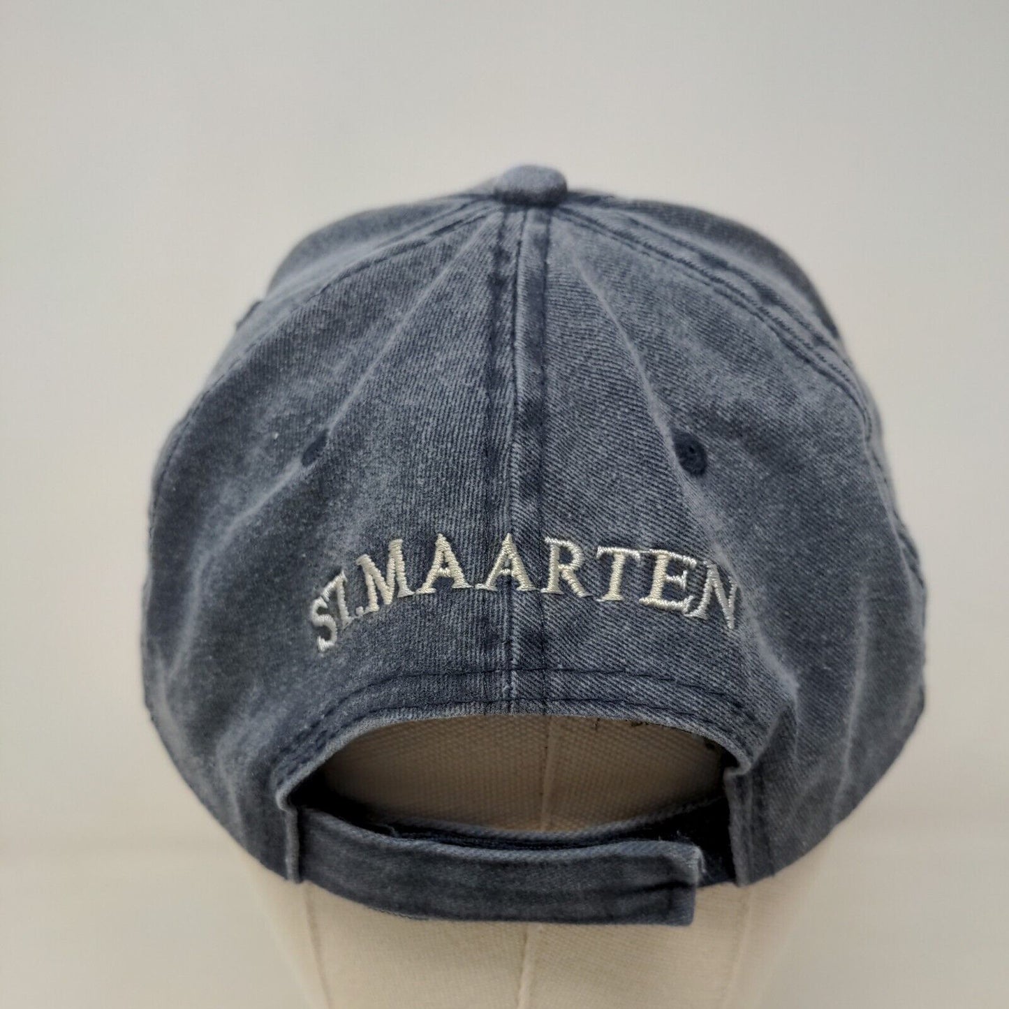 St. Maarten Men's Strapback Hat Blue Embroidered Logo 100% Cotton