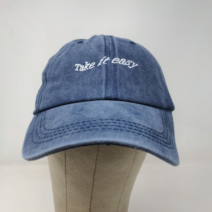 Take It Easy Men's Slideback Hat Blue Adjustable Embroidered Spell Out