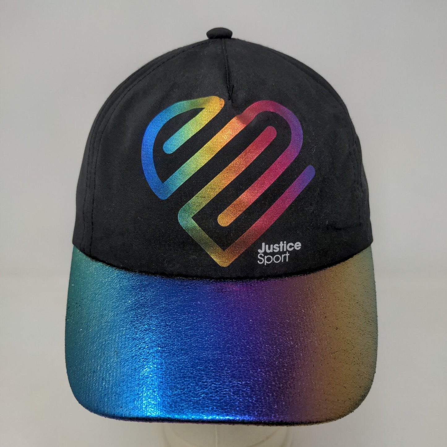 Justice Girl's Snapback Hat Black OSFM Rainbow Bill Graphic Adjustable