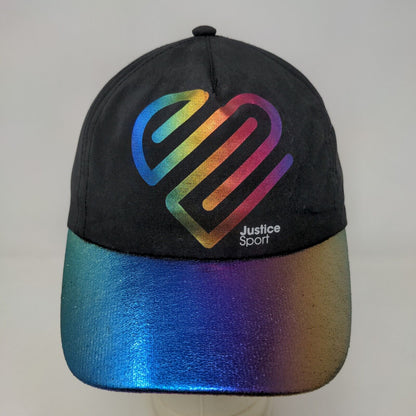 Justice Girl's Snapback Hat Black OSFM Rainbow Bill Graphic Adjustable