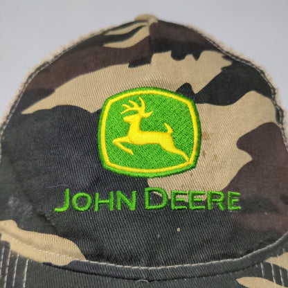 John Deere Men's Snapback Mesh Back Hat Tan Camouflage Size L-XL Embroidered