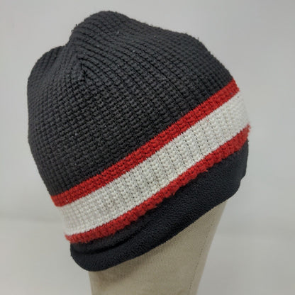 Nike Men's Fleece Knit Beanie Hat Black Striped Embroidered Logo