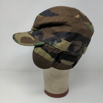 U.S. Military BDU Combat Cap Green Brown Camo Size 7.5 Ear Flaps