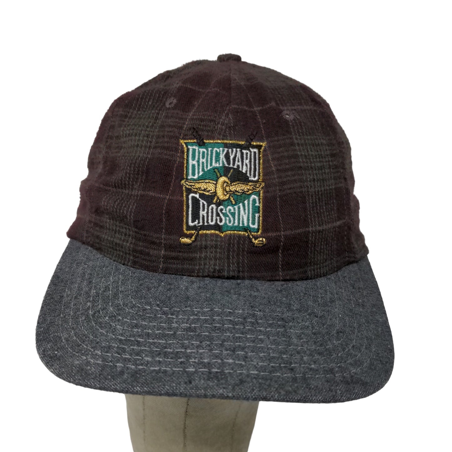 Ashword Brickyard Crossing Hat Gray Purple Plaid Golf Vintage Made in USA