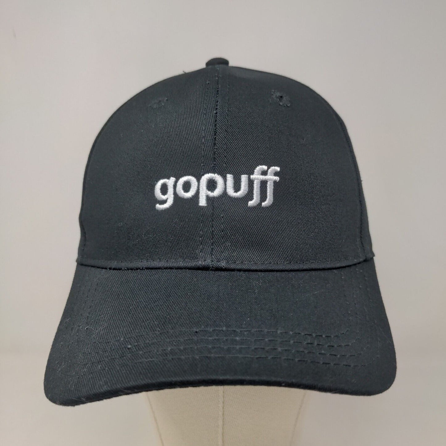 GoPuff Men's Slideback Hat Black Embroidered Spell Out Logo Adjustable