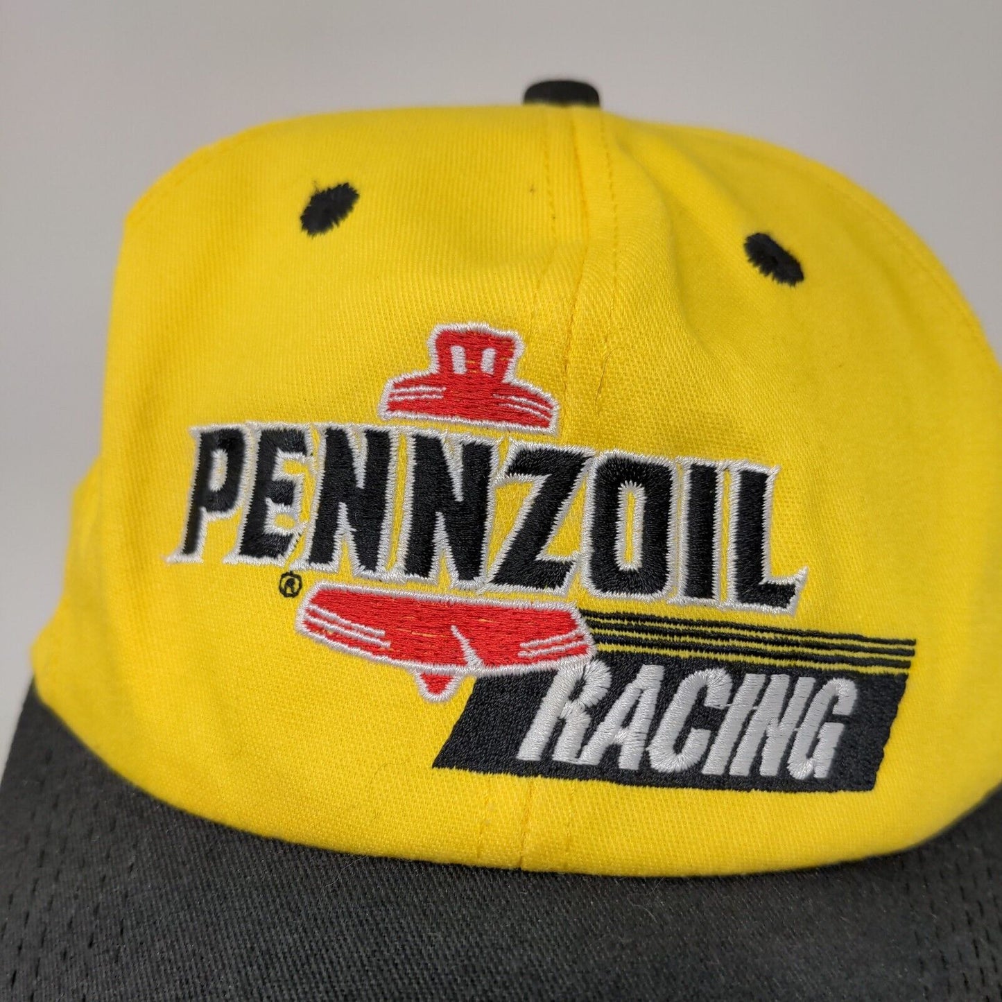 Pennzoil Racing Men's Slideback Hat Yellow Black Signed Autographed Vintage USA