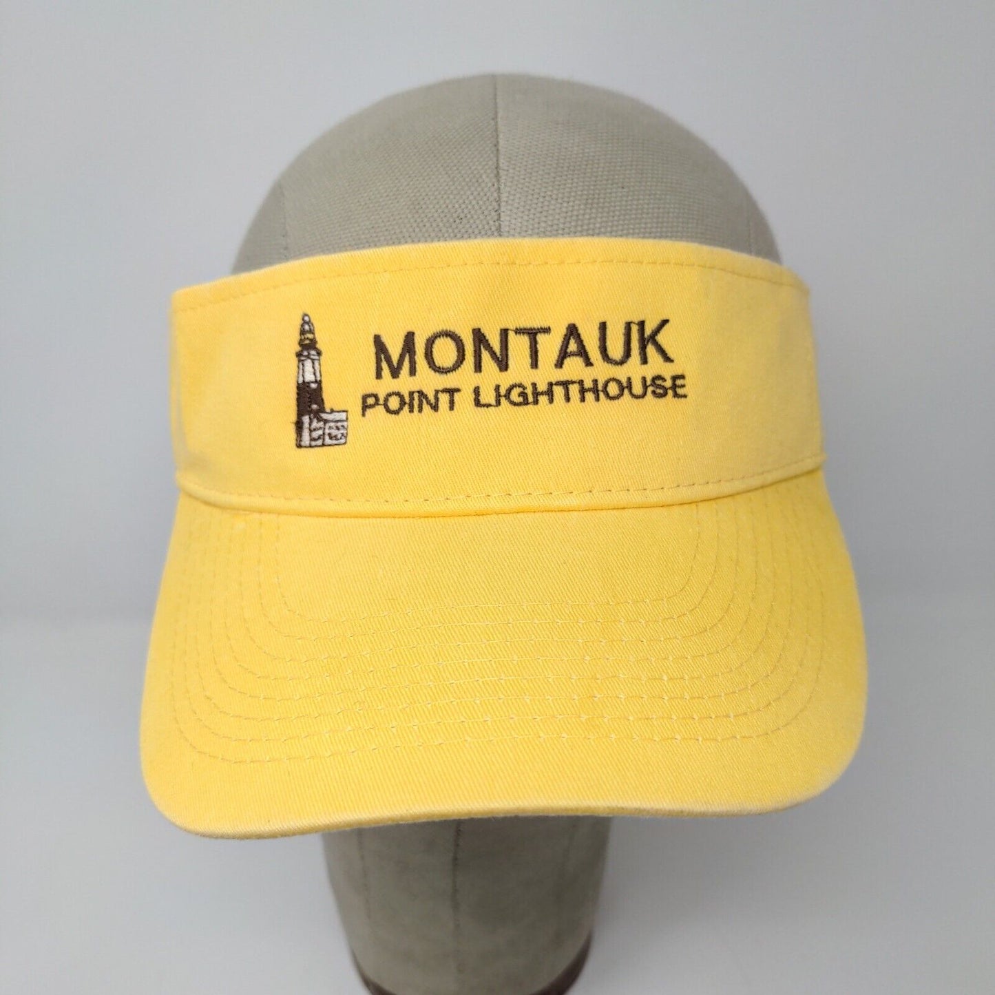 Montauk Point Lighthouse Yellow Visor Strap Back Adjustable Otto Headwear OSFM