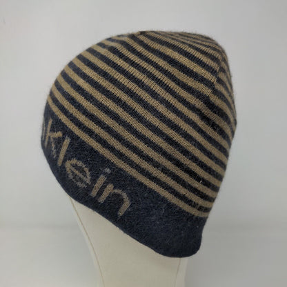 Calvin Klein Men's Beanie Hat Black 100% Acrylic Striped Spell Out