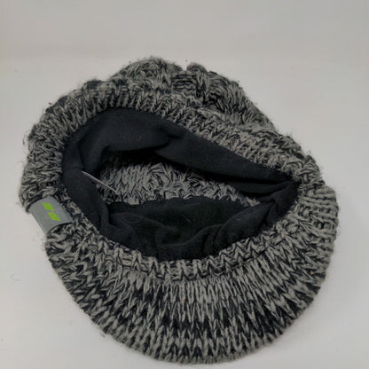 Beanie Hat W/ Bill Lined Soft Warm Black Gray Button Accents